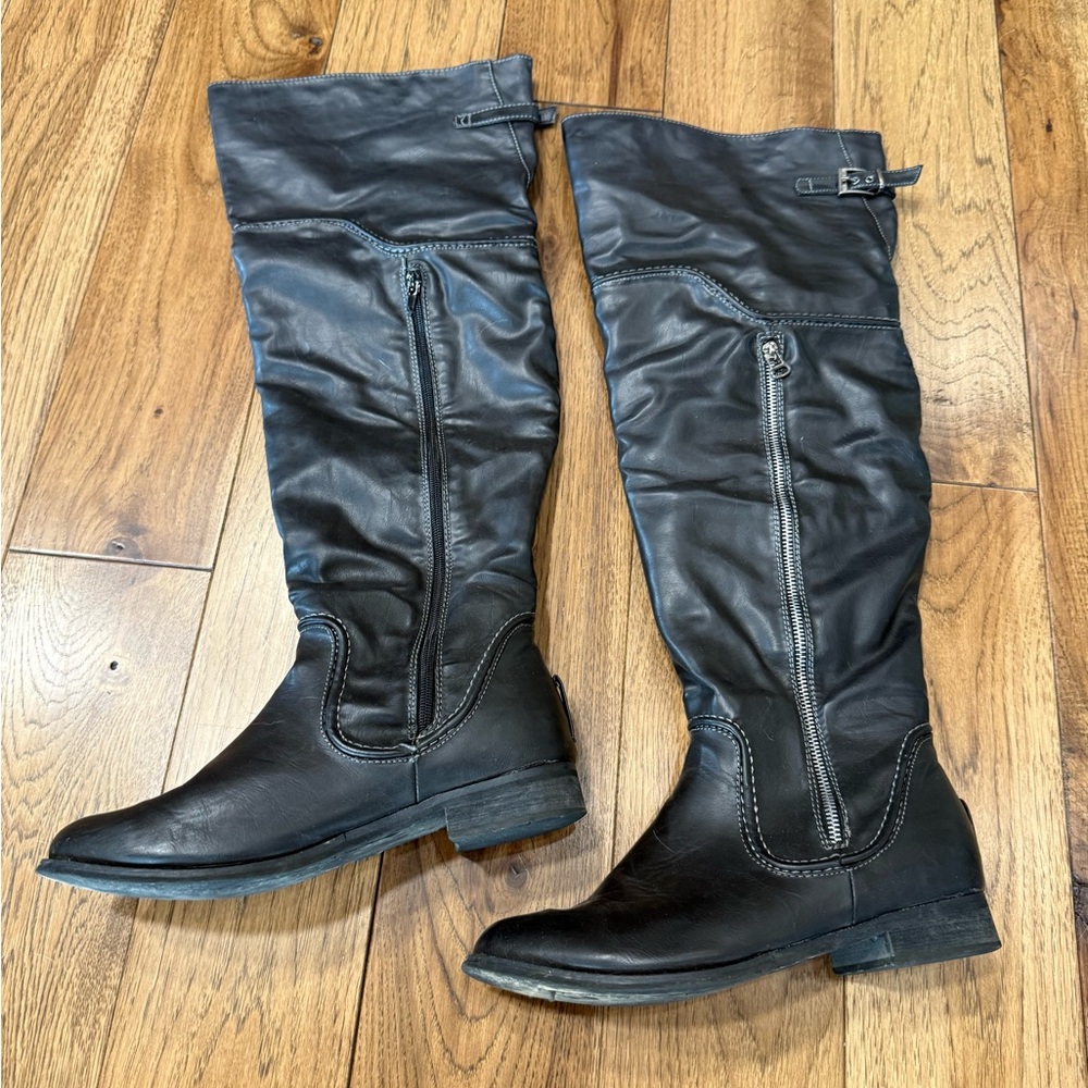 Restricted Black Over the Knee Boots